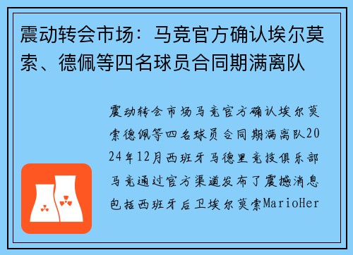 震动转会市场：马竞官方确认埃尔莫索、德佩等四名球员合同期满离队