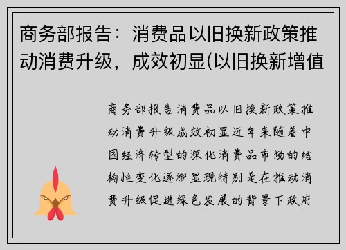 商务部报告：消费品以旧换新政策推动消费升级，成效初显(以旧换新增值税和消费税的处理)